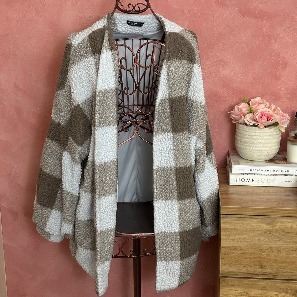 Plaid Fleece Sherpa Cardigan